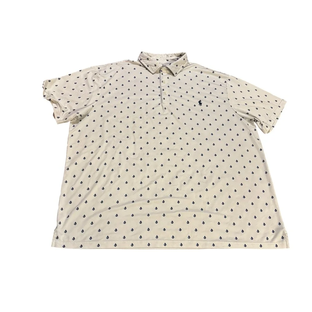 Polo Ralph Lauren Performance Polo‎ Shirt Men's 2XL White Sailboat Print